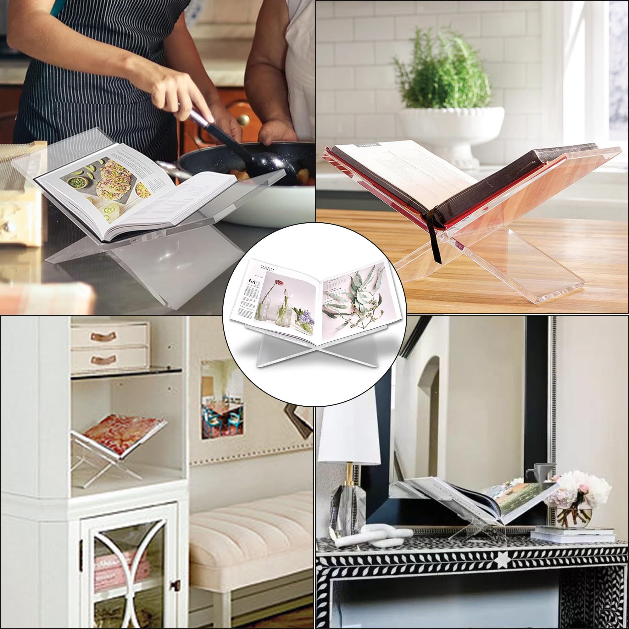 Sarvo Kitchen SK acrylic book stand helps organize magazines at meals.