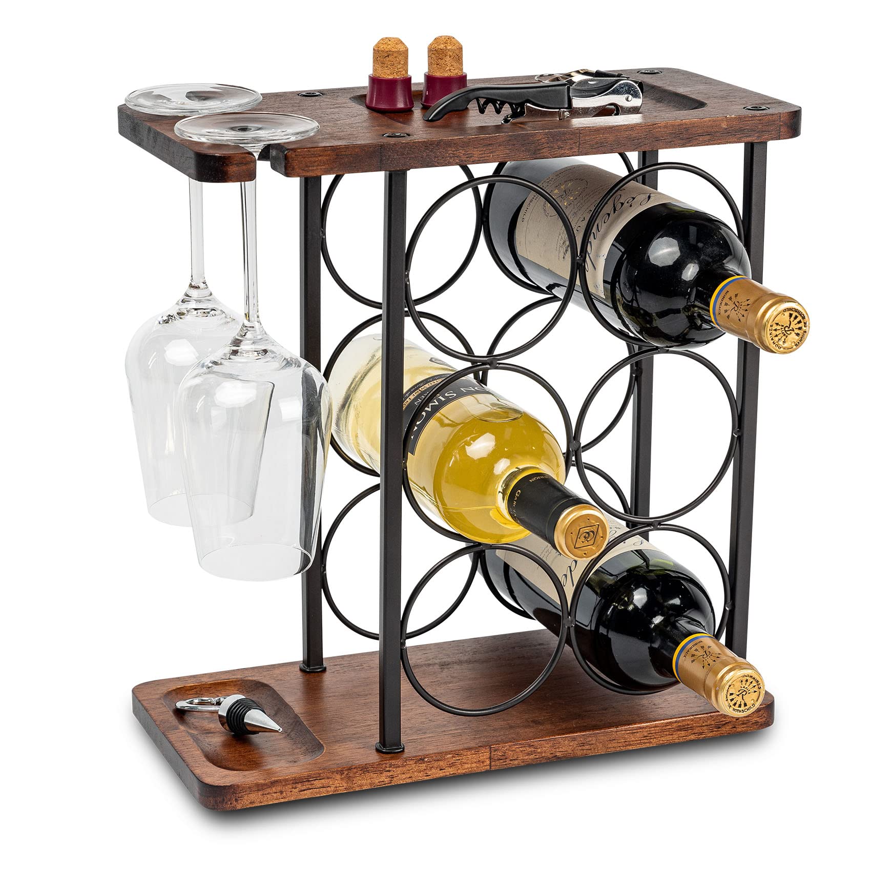 SASIDO countertop wine rack holding six bottles for compact kitchen storage.