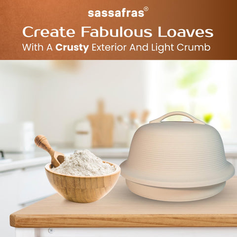 Sassafras La Cloche dome cloche with lid supports moisture retention and even baking.