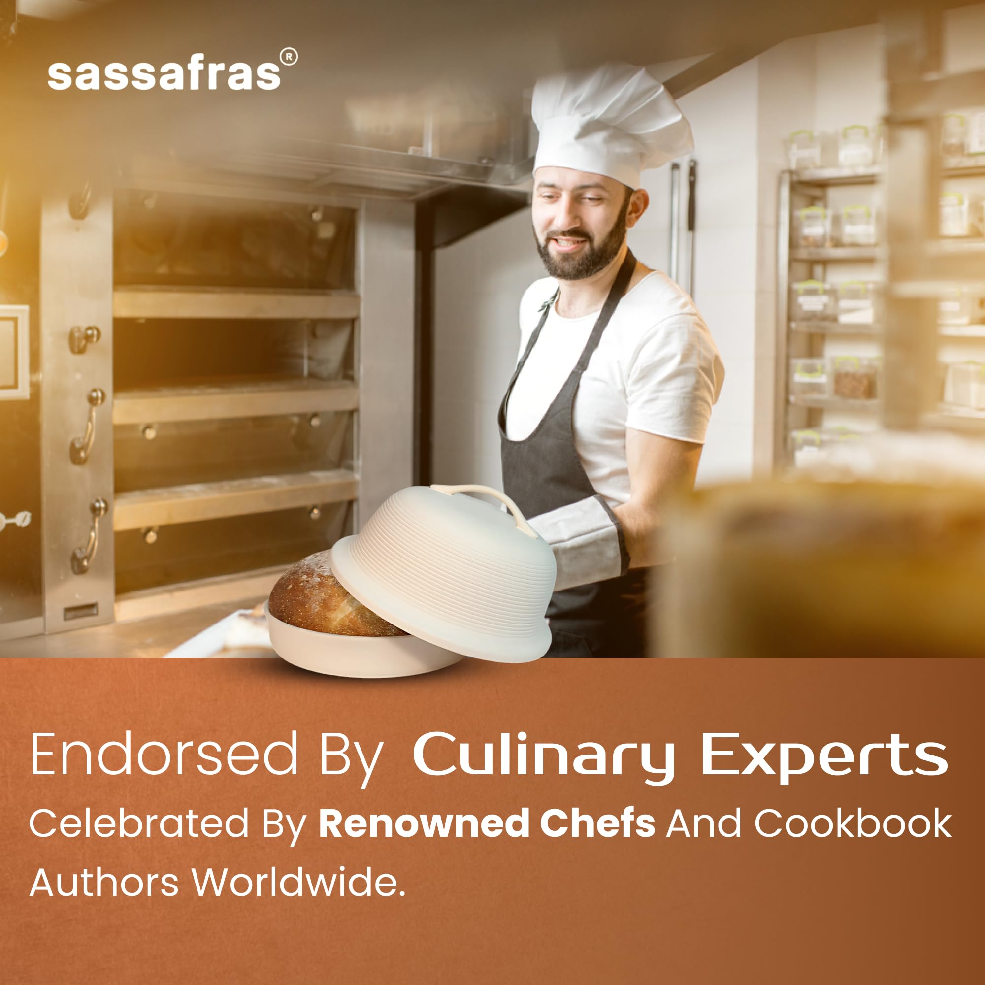Sassafras stoneware ceramic construction preserves heat and baking evenness.
