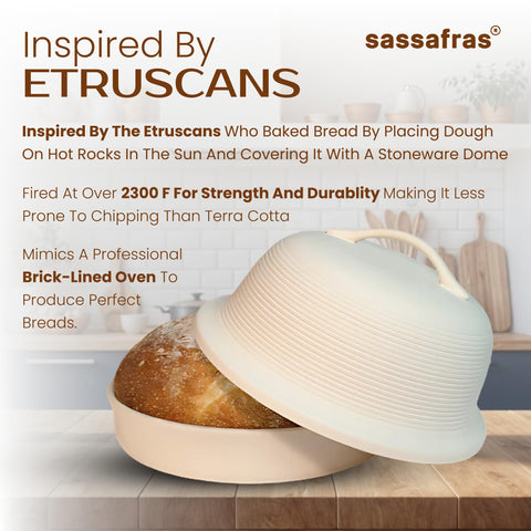 Sassafras Superstone 5QT stoneware, ideal for sourdough and large loaves.