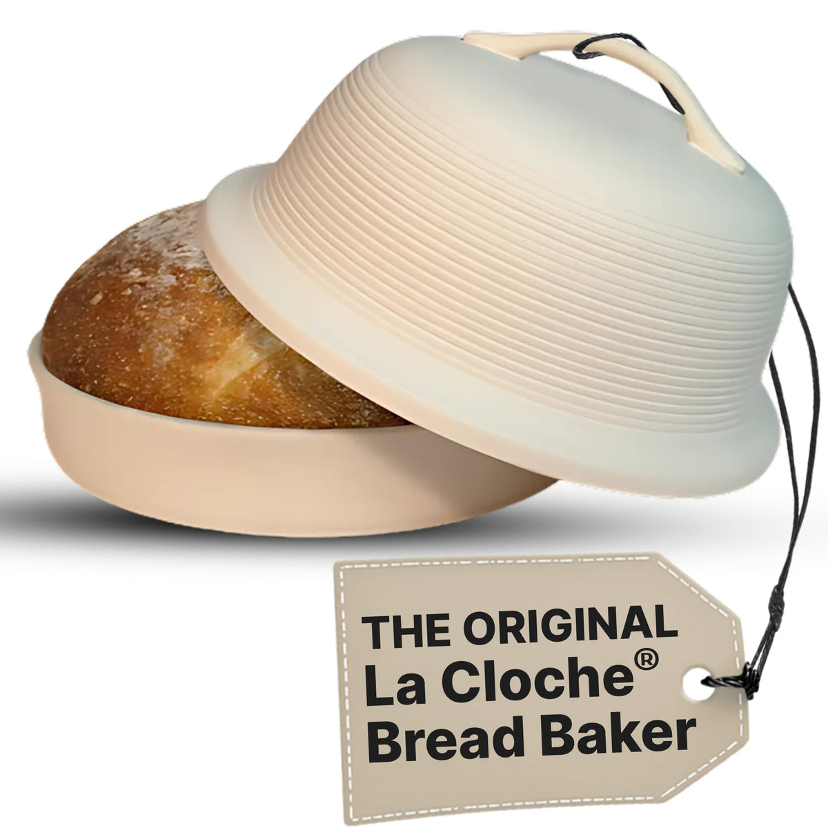 Sassafras La Cloche bread baker, unglazed, for even heat distribution and crusty loaves.