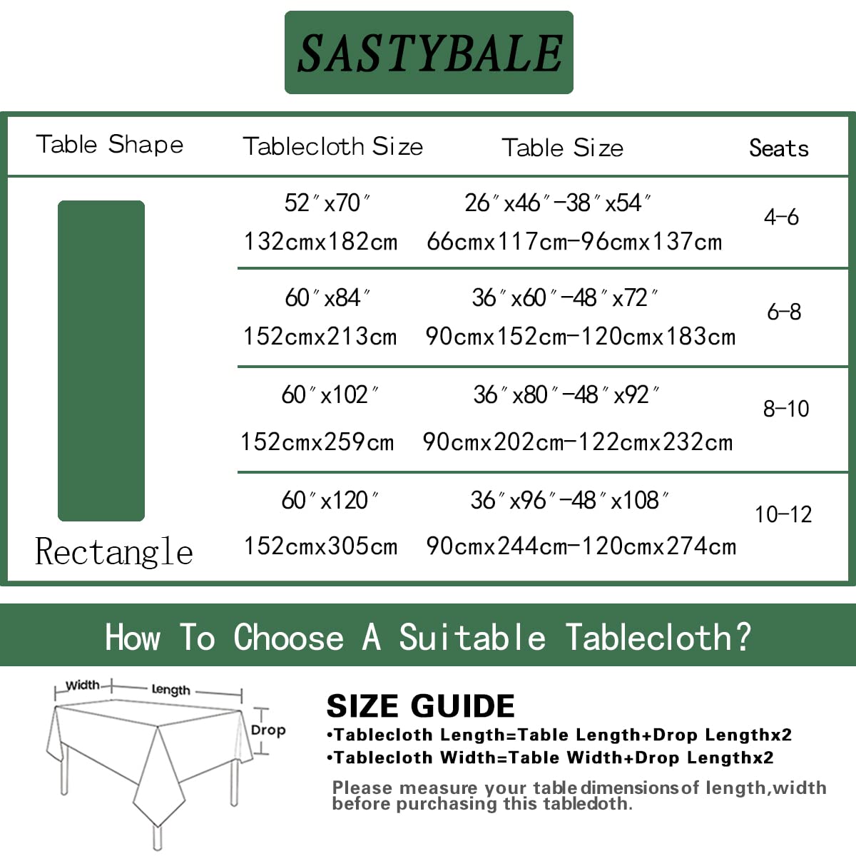 SASTYBALE 60x84 tablecloth fits rectangular tables for family meals