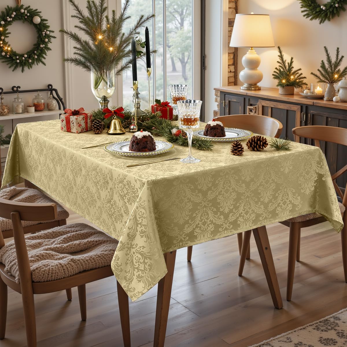 SASTYBALE close-up shows gold jacquard damask weave for premium table decor.