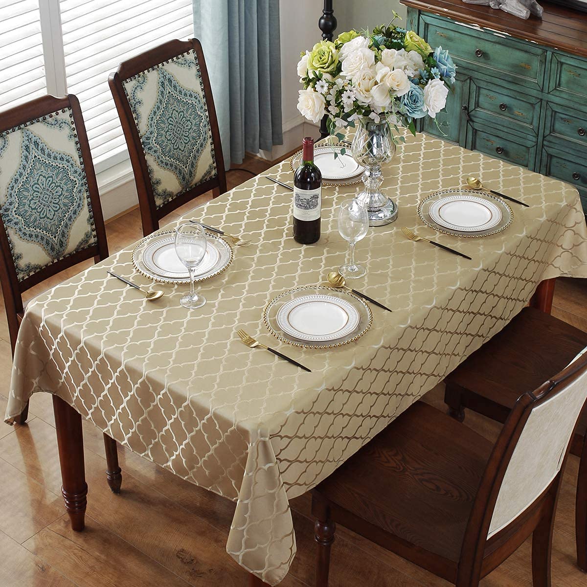 SASTYBALE rectangle gold damask pattern enhances table presentation.