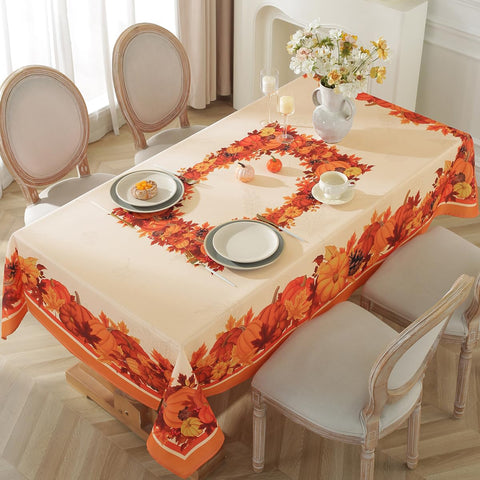 SASTYBALE maple leaves border on beige background tablecloth for fall gatherings