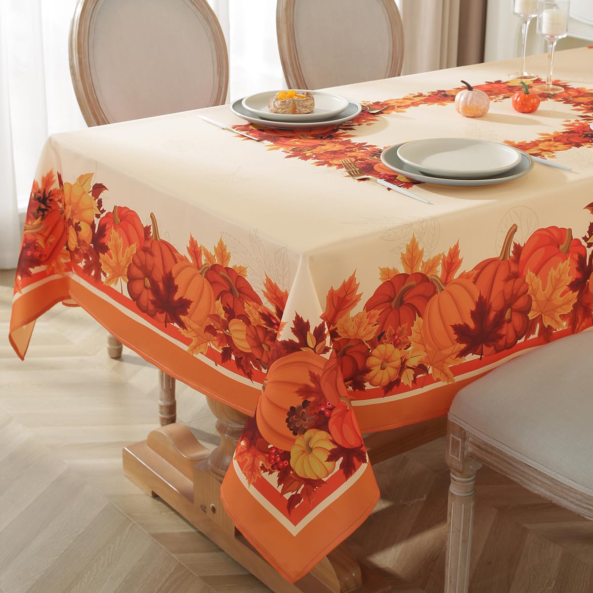 SASTYBALE pumpkin tablecloth covering a 52x70 rectangle table for autumn dining
