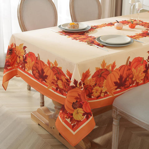 SASTYBALE pumpkin tablecloth covering a 52x70 rectangle table for autumn dining