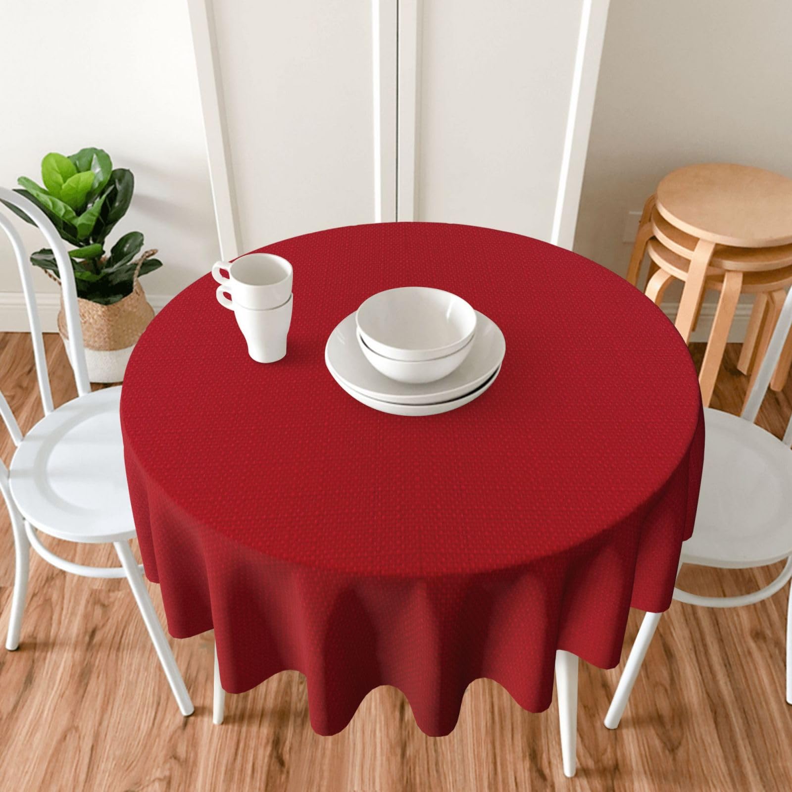 SASTYBALE round red tablecloth texture close-up with faux linen finish