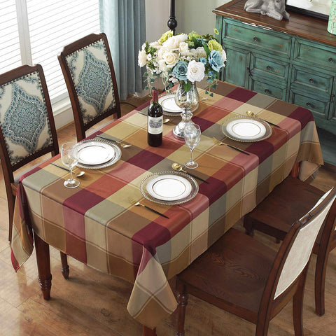 Durable SASTYBALE red checkered tablecloth on a dining table setup