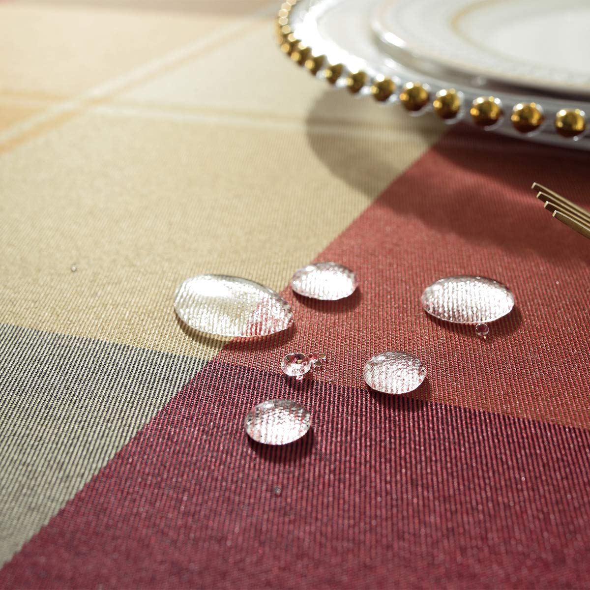 Outdoor patio dining scene with SASTYBALE red checkered tablecloth