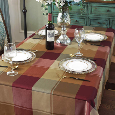Close-up of SASTYBALE polyester weave with red checks and solid color