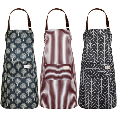 SATINIOR 3-piece apron pack showing three color options and design versatility for your kitchen tasks