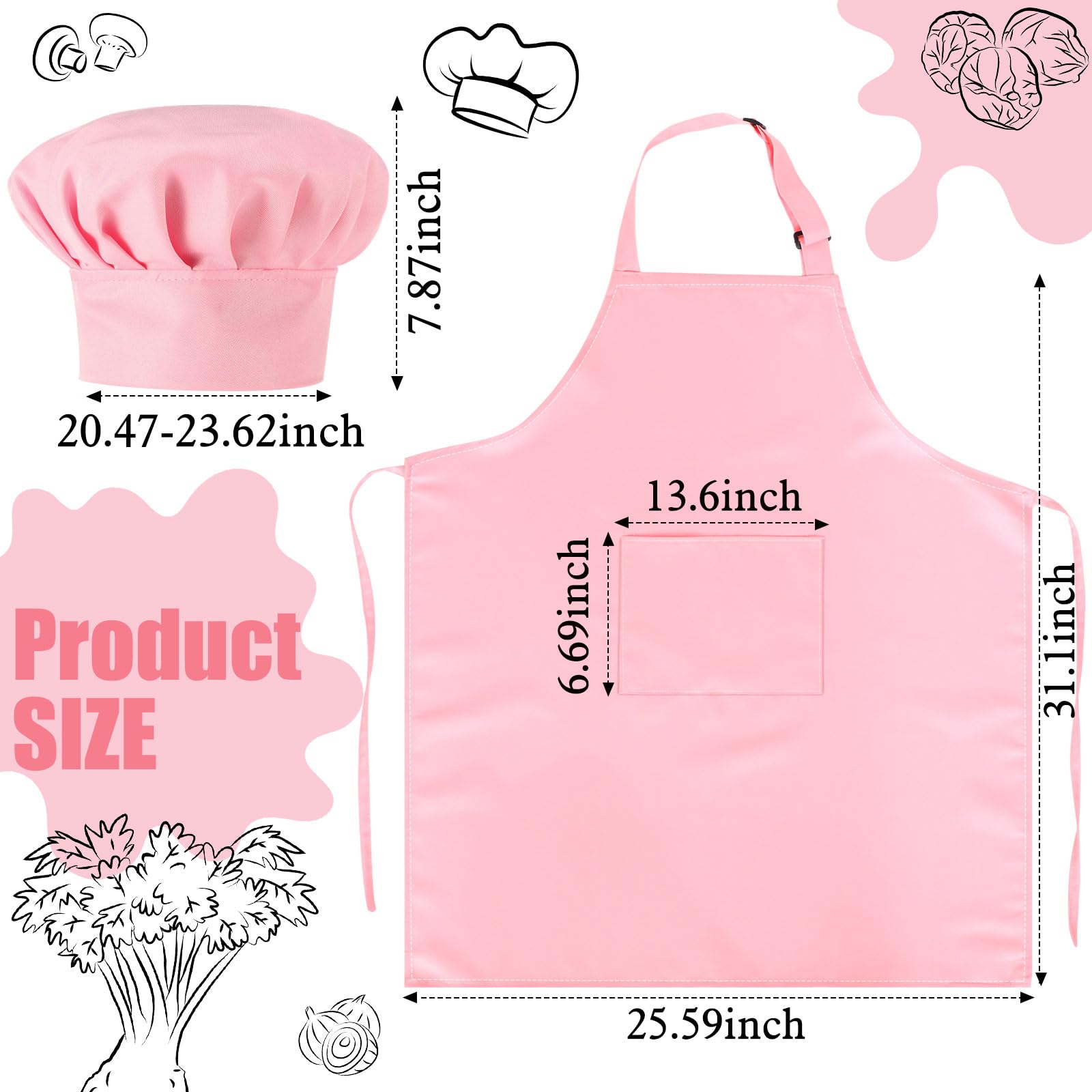 SATINIOR pink apron with two front pockets ideal for recipe cards.