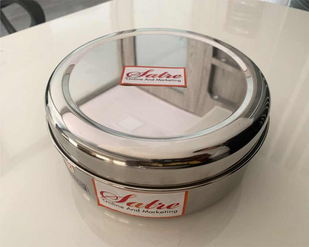 Satre masala box features durable stainless steel for long-lasting use.