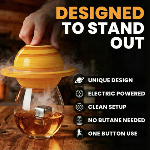 Saturn-inspired sculptural design enhances home bar aesthetics during use