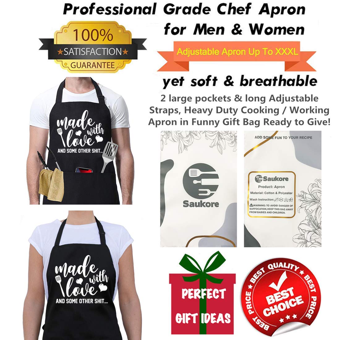 Saukore machine-washable apron for easy care and reuse