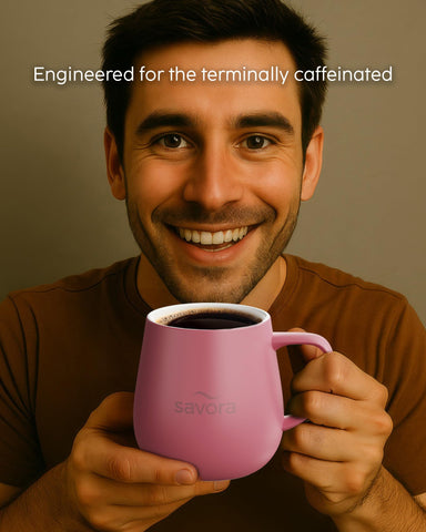 Savora ceramic mug with lid retains heat and aroma for longer sipping