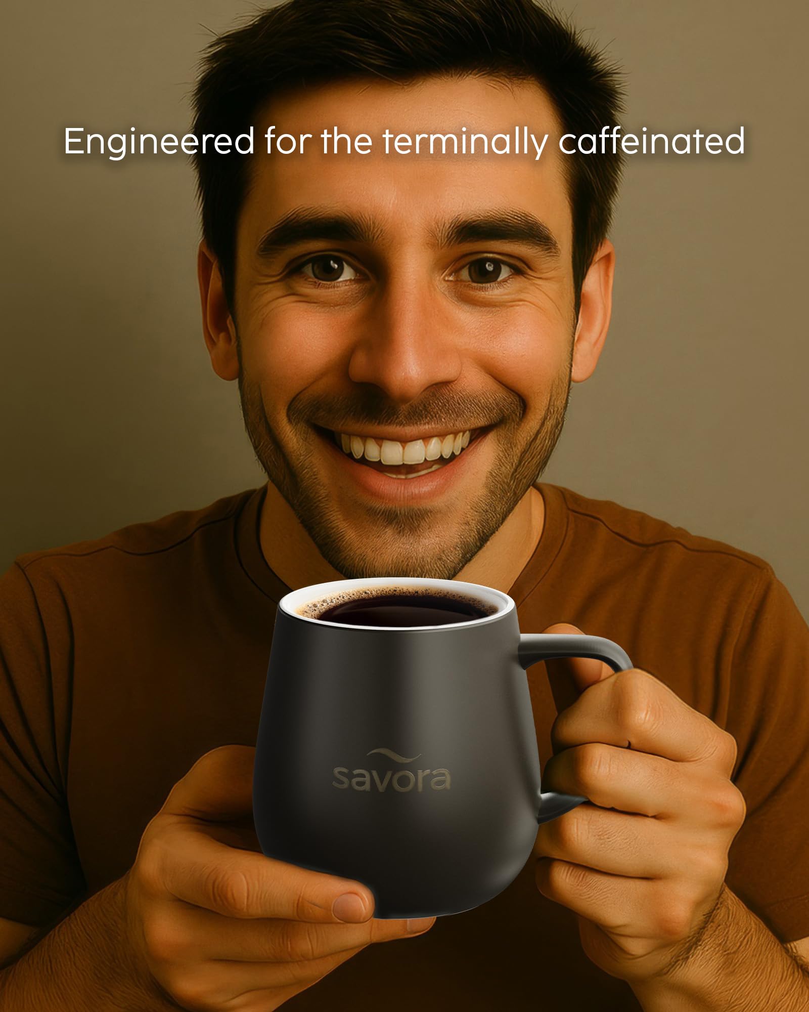 Savora SmartSense wireless charging with glass top keeps the mug ready safely.