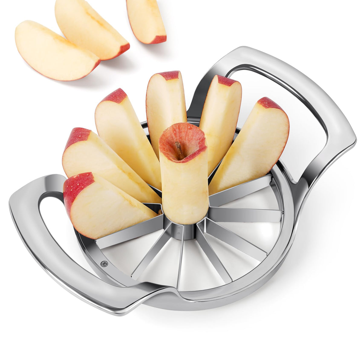 SAVORLIVING apple slicer with 4.72-inch head ready for even slices.