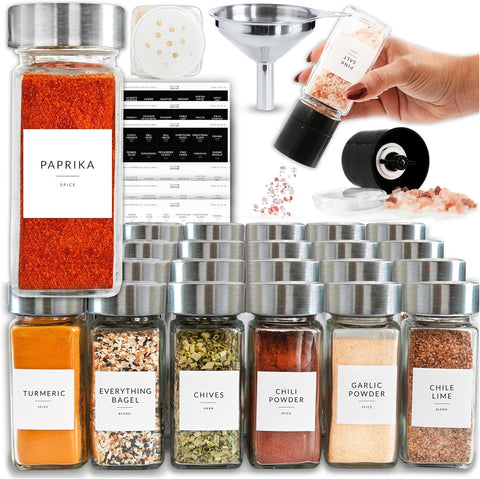 Savvy & Sorted glass spice jars 4oz neatly arranged for drawer organization.