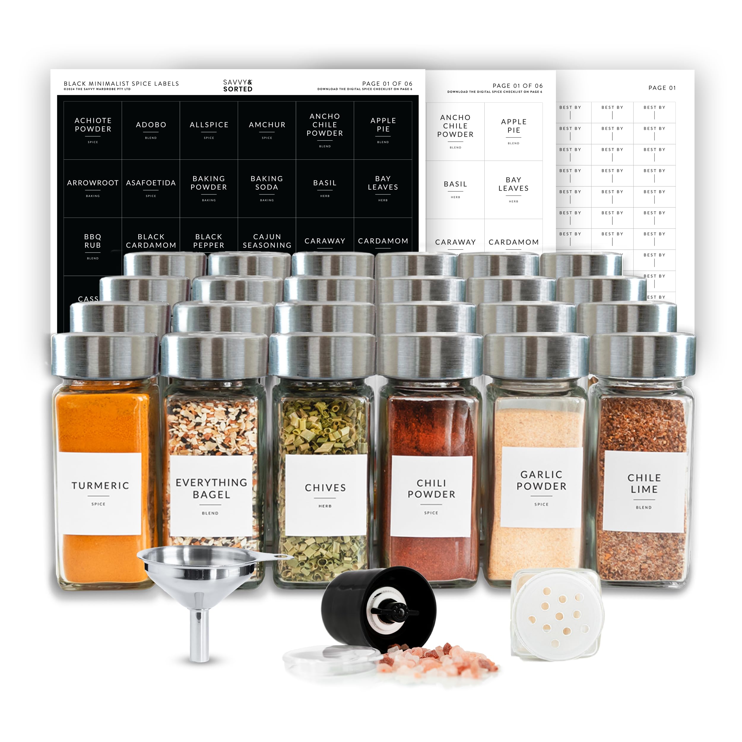 Savvy & Sorted stainless steel funnel for mess-free spice transfer.