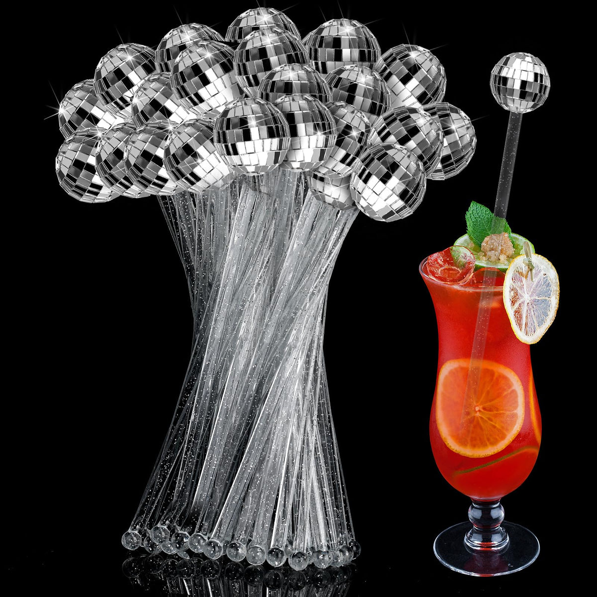 Sawysine disco ball stirrer with foam interior brightens cocktails.