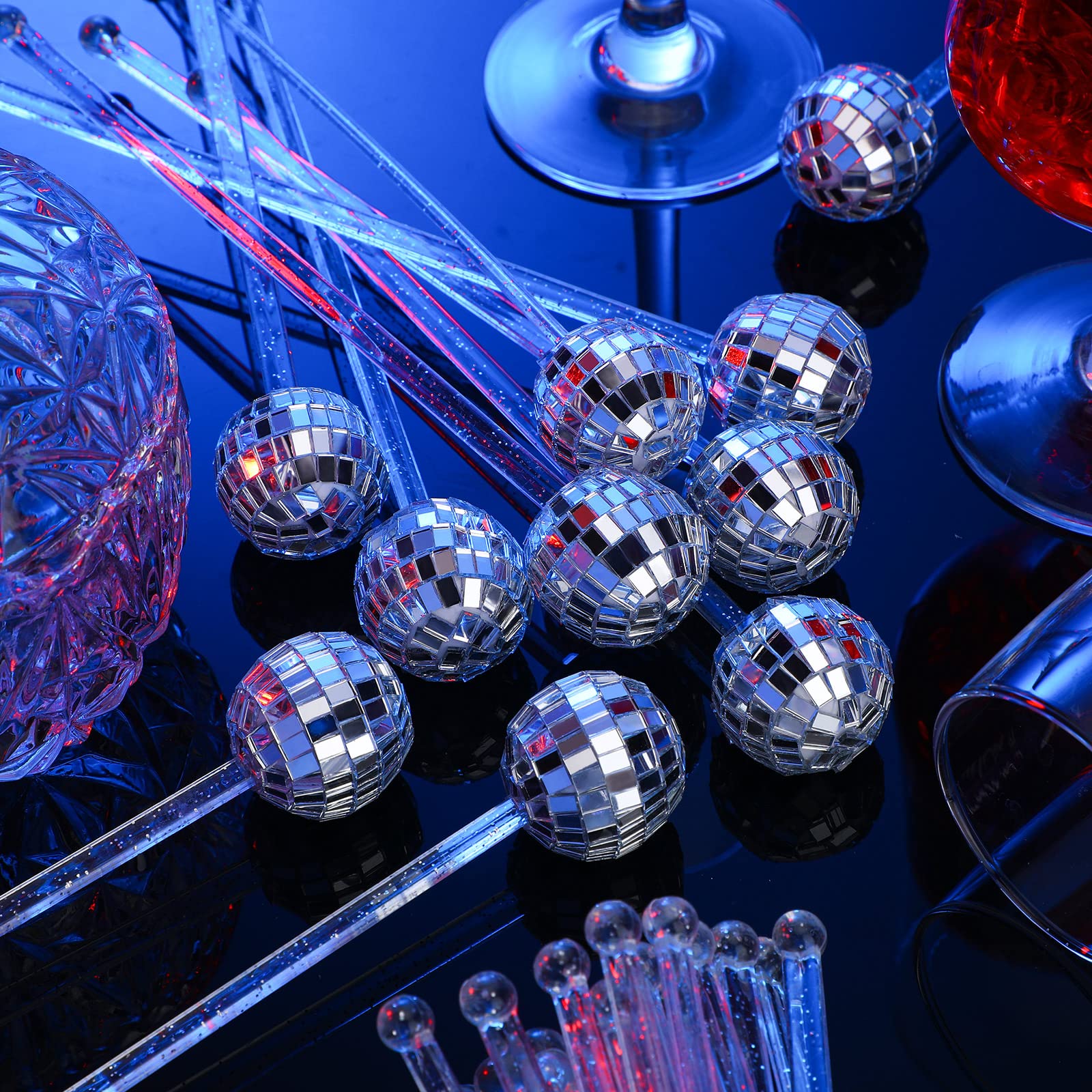 Sawysine disco ball stirrer silver finish, safe plastic for events.