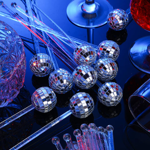 Sawysine disco ball stirrer silver finish, safe plastic for events.