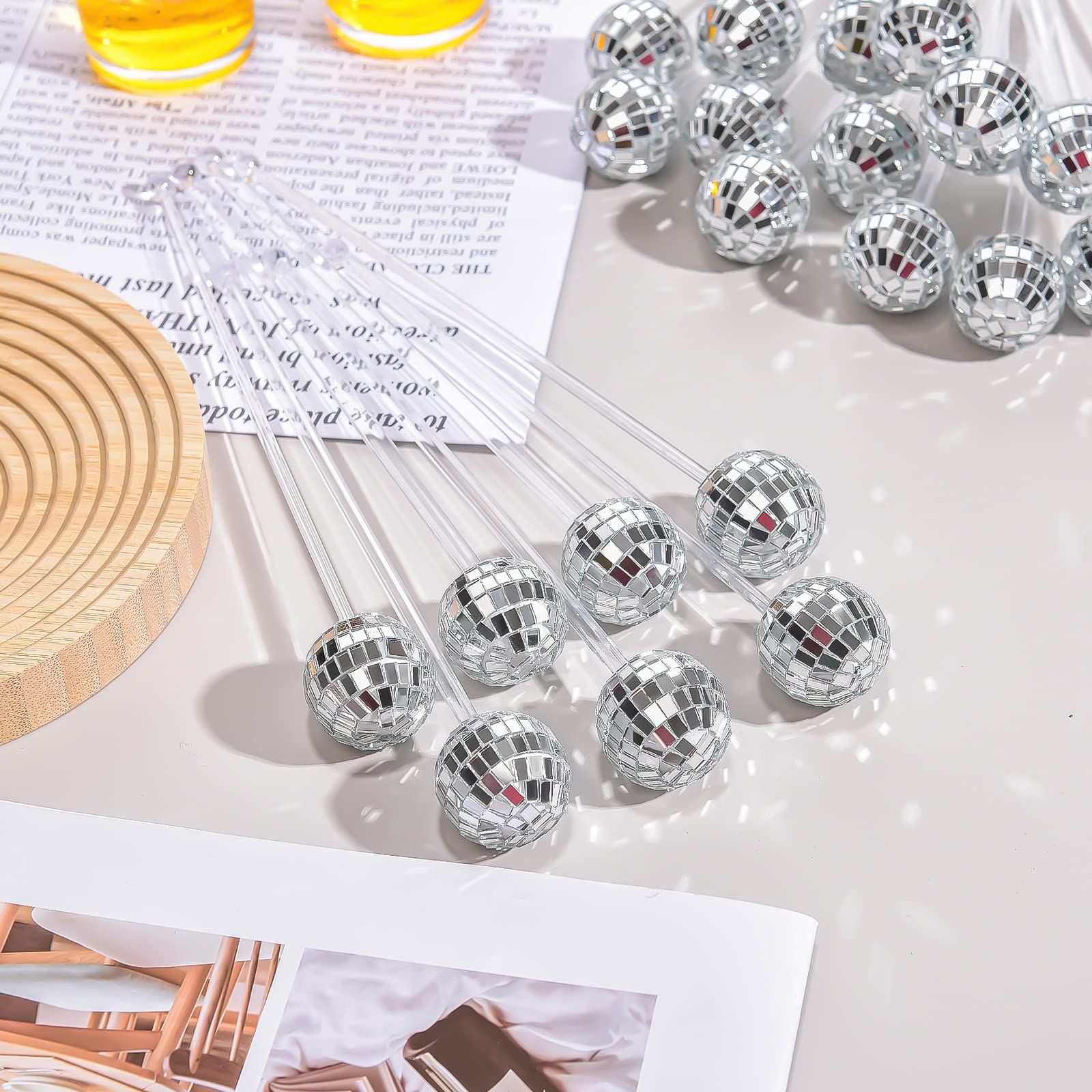 Sawysine disco ball stirrers 24-piece pack adds festive flair to beverages.