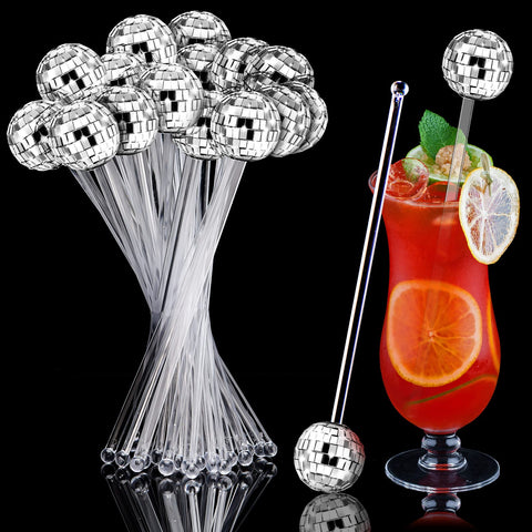 Sawysine disco ball stirrers—8-inch, transparent finish, ideal for cocktails.