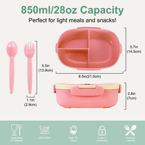 SAYAPE Bento Box pink with built-in utensils for quick lunches.