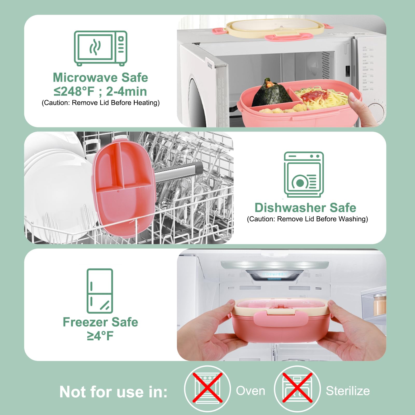 SAYAPE Bento Box pink is dishwasher-safe with lid removed for easy cleanup.