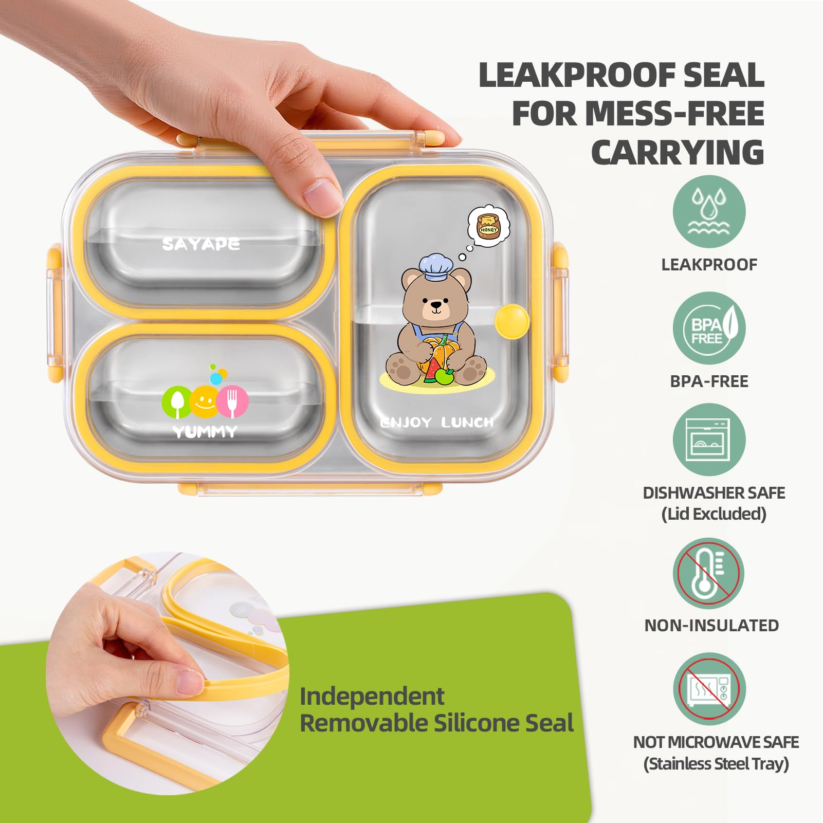 Sayape bento box is dishwasher-safe for lid cleaning and everyday use.