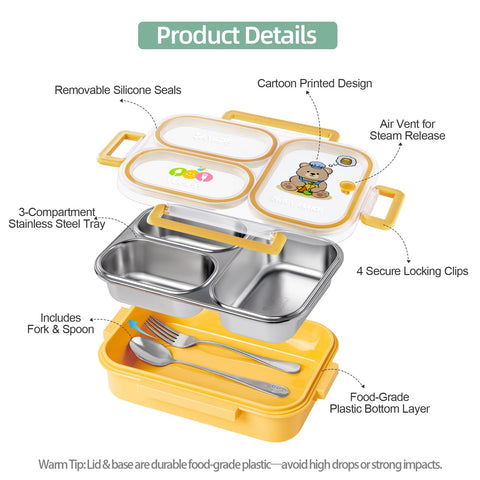 Sayape bento box includes stainless steel utensils for convenient meals on the go.