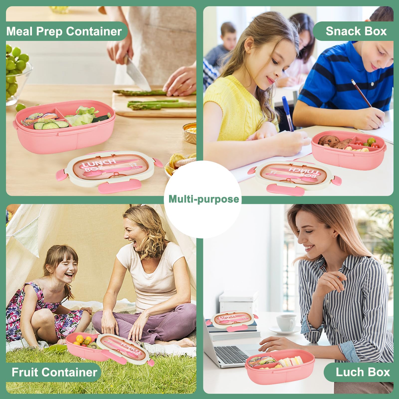 SAYAPE Bento Box pink lid with silicone seal prevents leaks during transport.