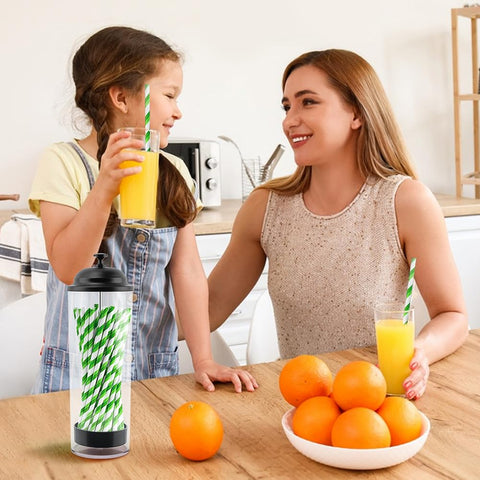 Saycker bar kitchen decorative straw holder sits on a table for easy reach.