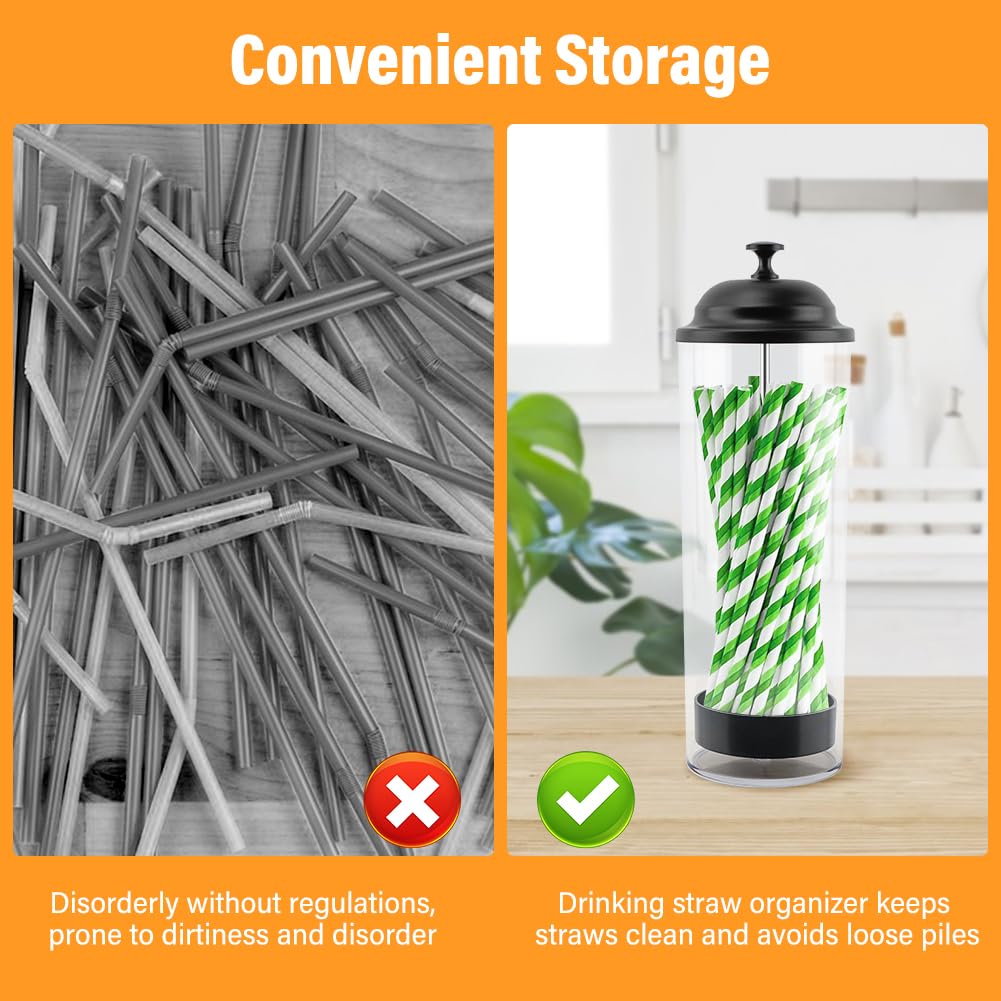 Saycker countertop straw storage on a counter keeps the kitchen neat and accessible.
