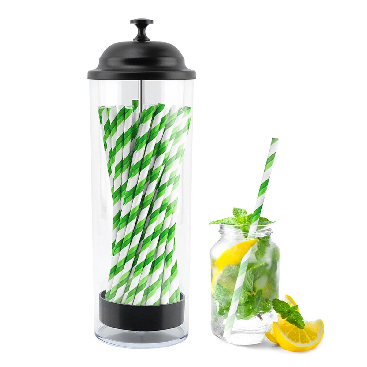 Saycker straw holder with lid viewed from top keeps straws clean and organized.