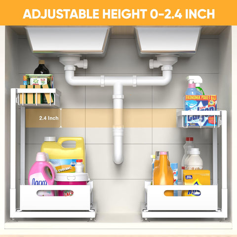 Saydear metal pull-out drawer under sink keeps cleaning supplies organized