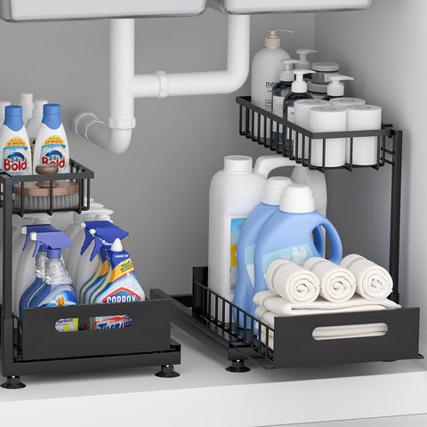 Saydear under-sink organizer with L-shaped design for efficient vertical storage.