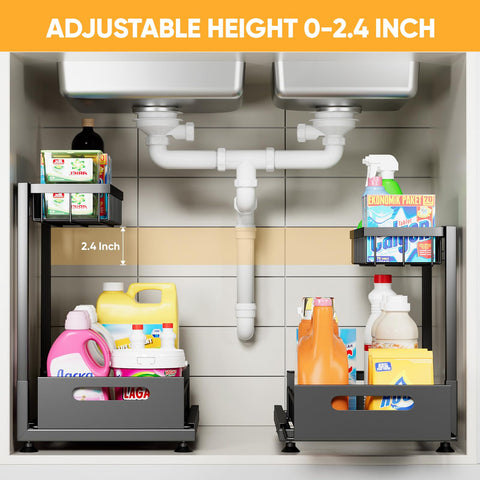 Saydear under-sink organizer with L-shaped design to maximize vertical space.