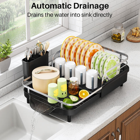 SAYZH Dish Drying Rack raised-feet keep water away from counters.