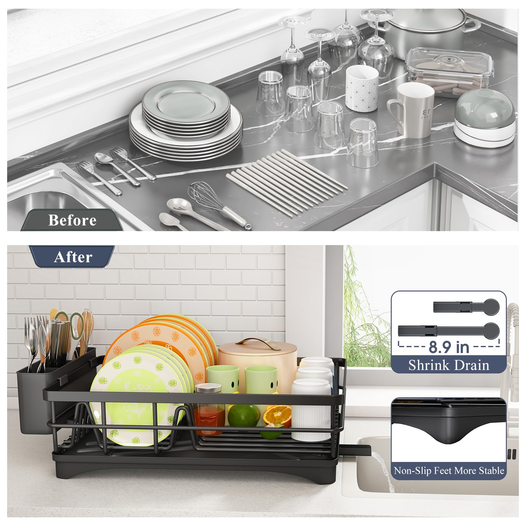 SayZH kitchen organization rack for dishes and utensils.