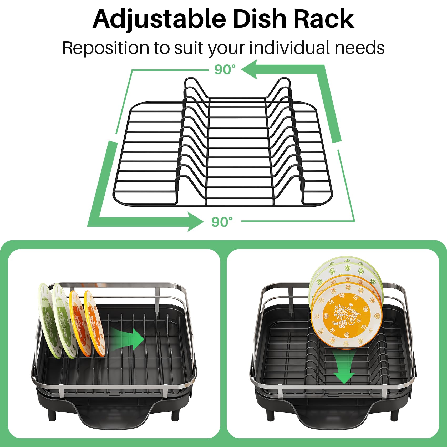SAYZH non-slip caps stabilize the rack on smooth countertops.