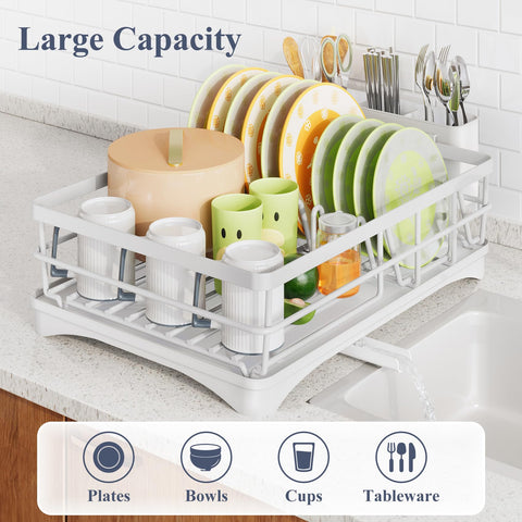 SayZH dish drying rack in white with three functional sections visible