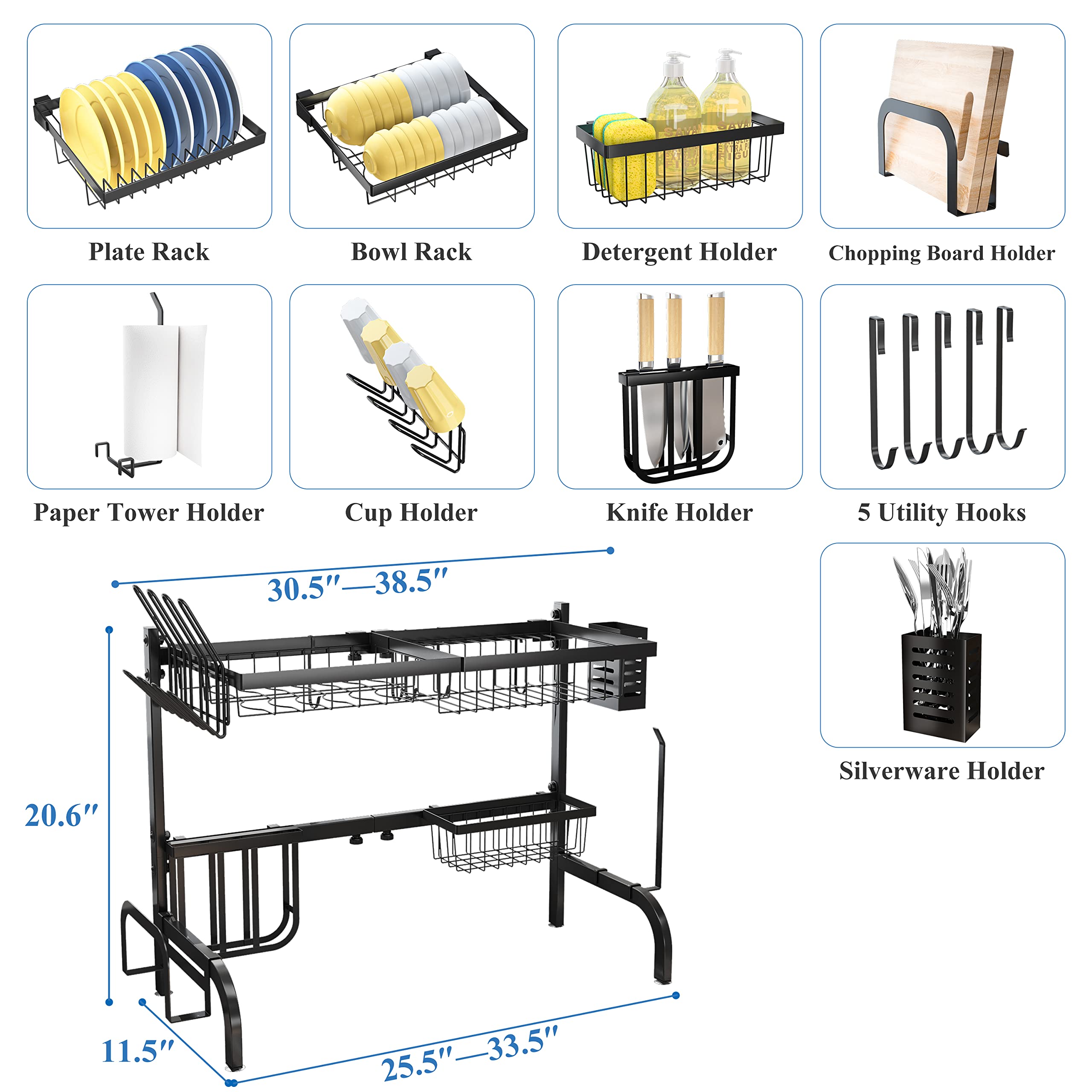 SayZH rack includes hooks, utensil cup holder, and paper towel holder.