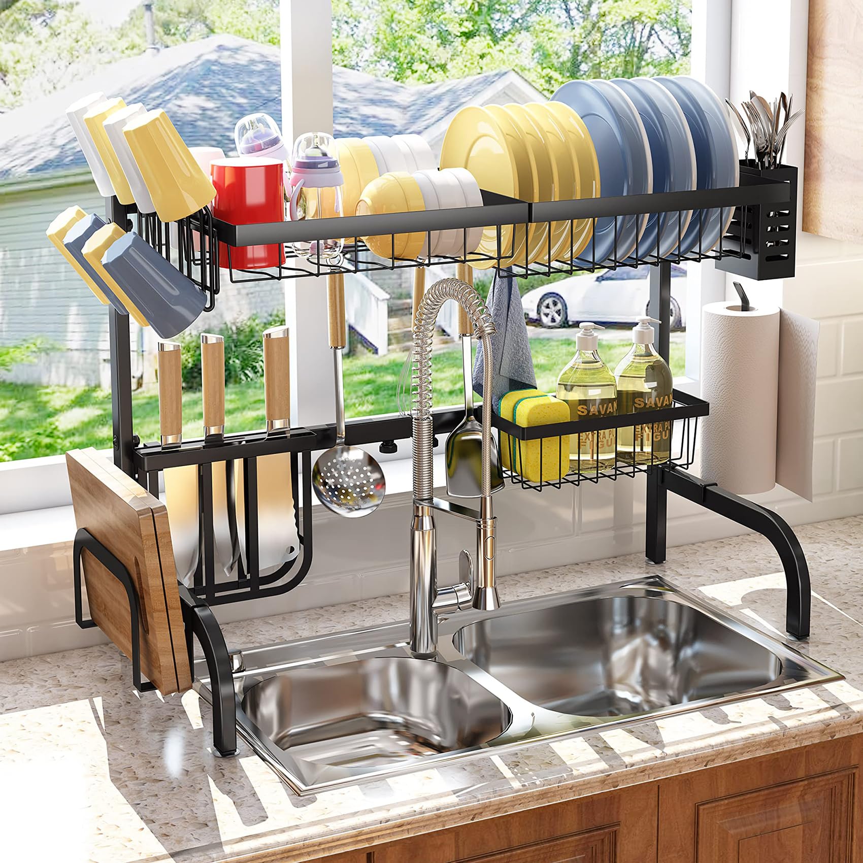 SayZH adjustable rack widens from 25.5 to 33.5 inches to fit varied sinks.