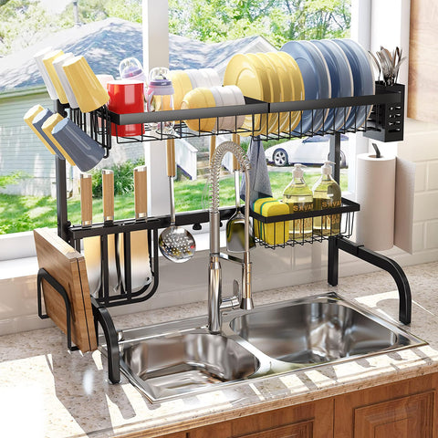 SayZH adjustable rack widens from 25.5 to 33.5 inches to fit varied sinks.