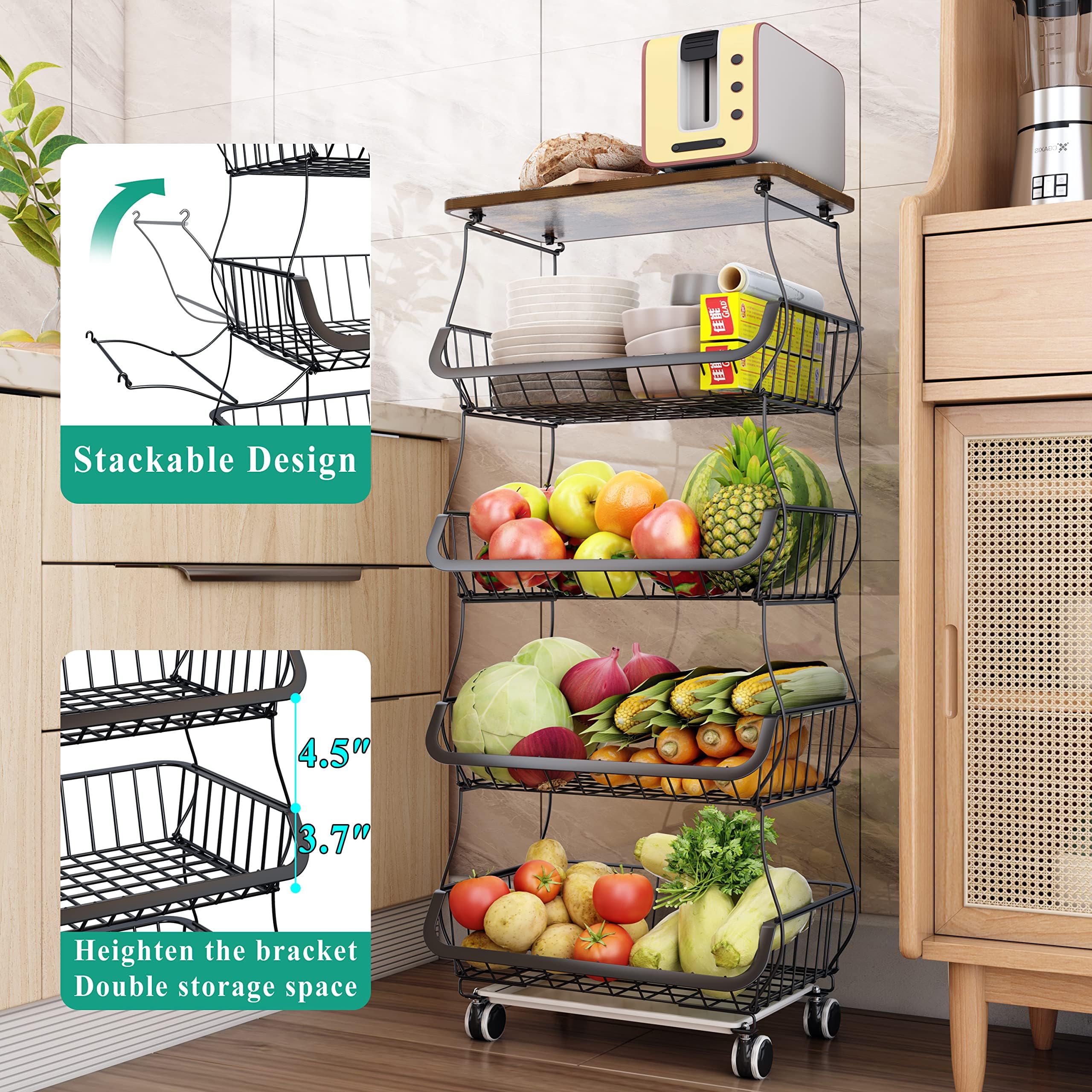 SayZH stackable metal basket stand keeps pantry items visible